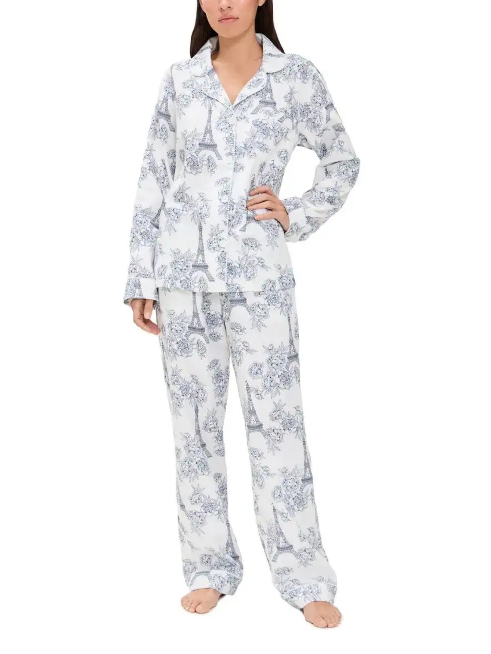 Bed Head La Belle Eiffel Classic‎ PJ Set White And Blue Women's Size XL